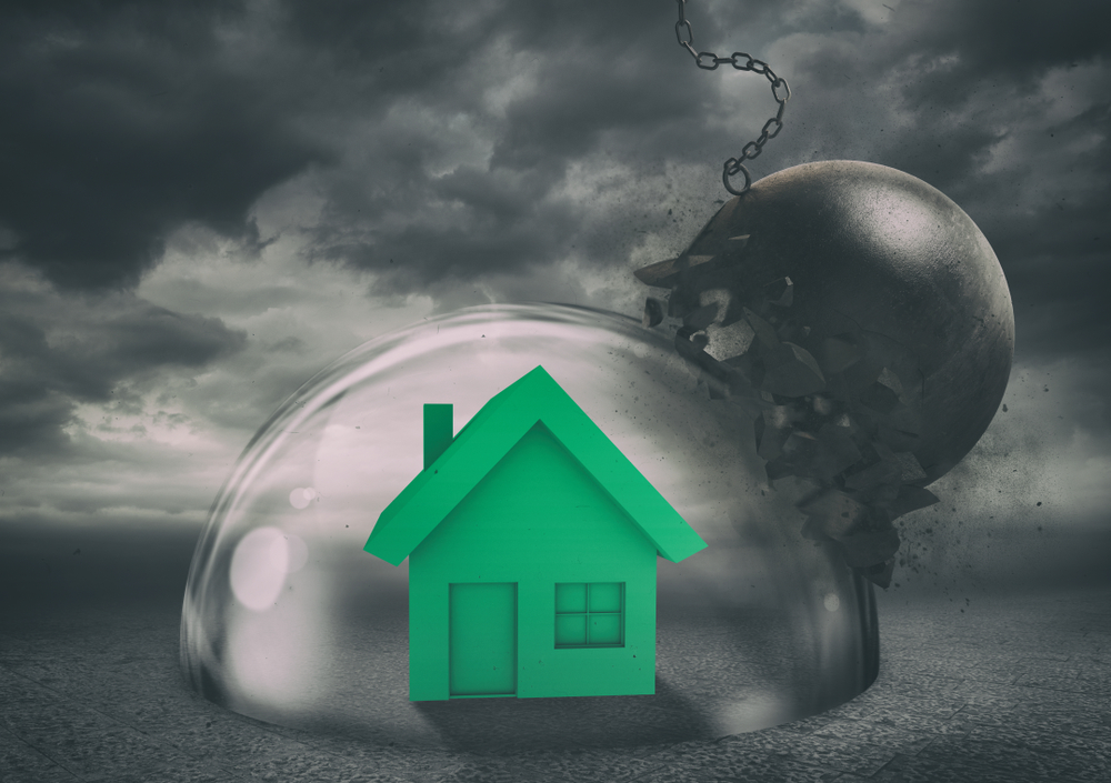 House,safely,inside,a,shield,dome,during,a,storm,that